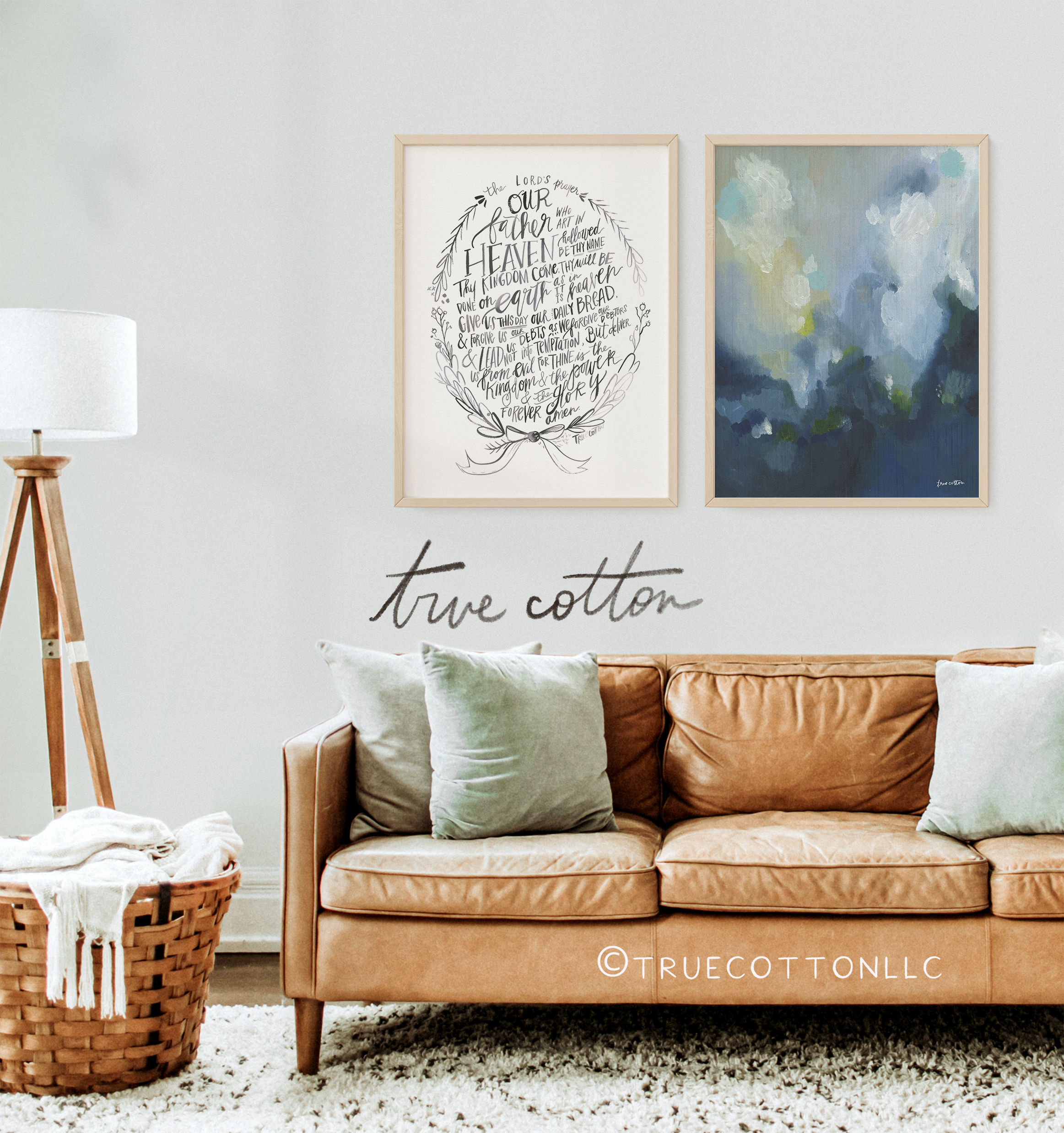 Clouds Abstract painting - blue, navy, yellow, green "God&