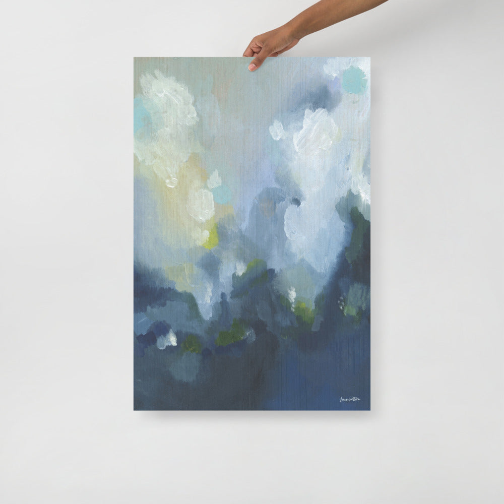 Clouds Abstract painting - blue, navy, yellow, green "God&