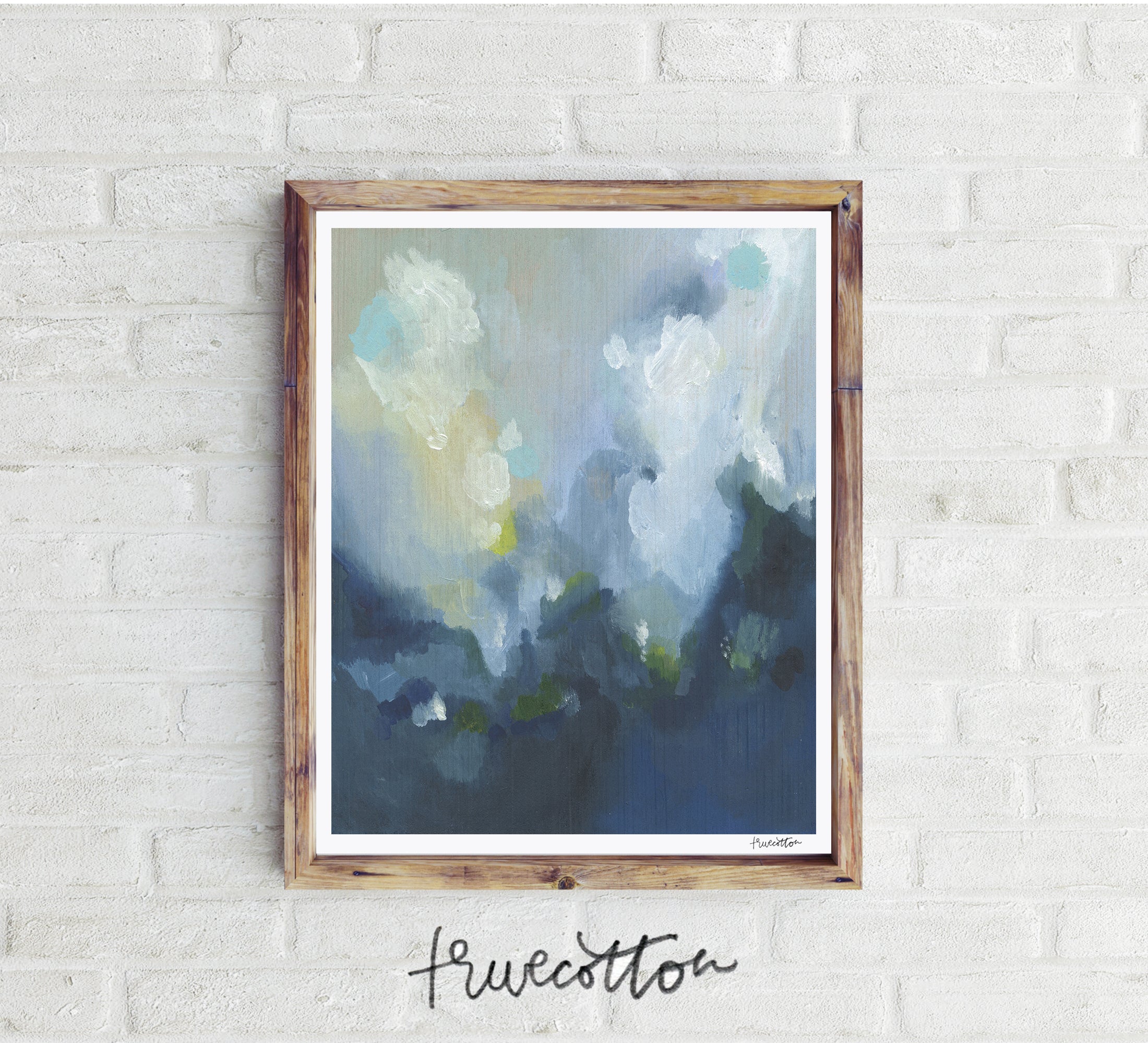 Clouds Abstract painting - blue, navy, yellow, green "God&