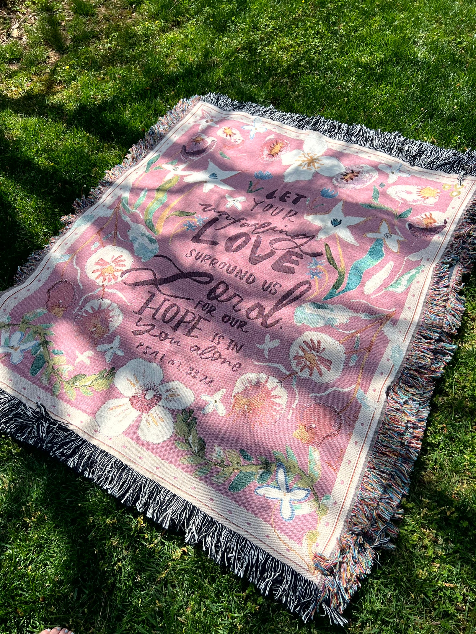 Psalm 33:22 Unfailing Love |  Woven Floral Blanket