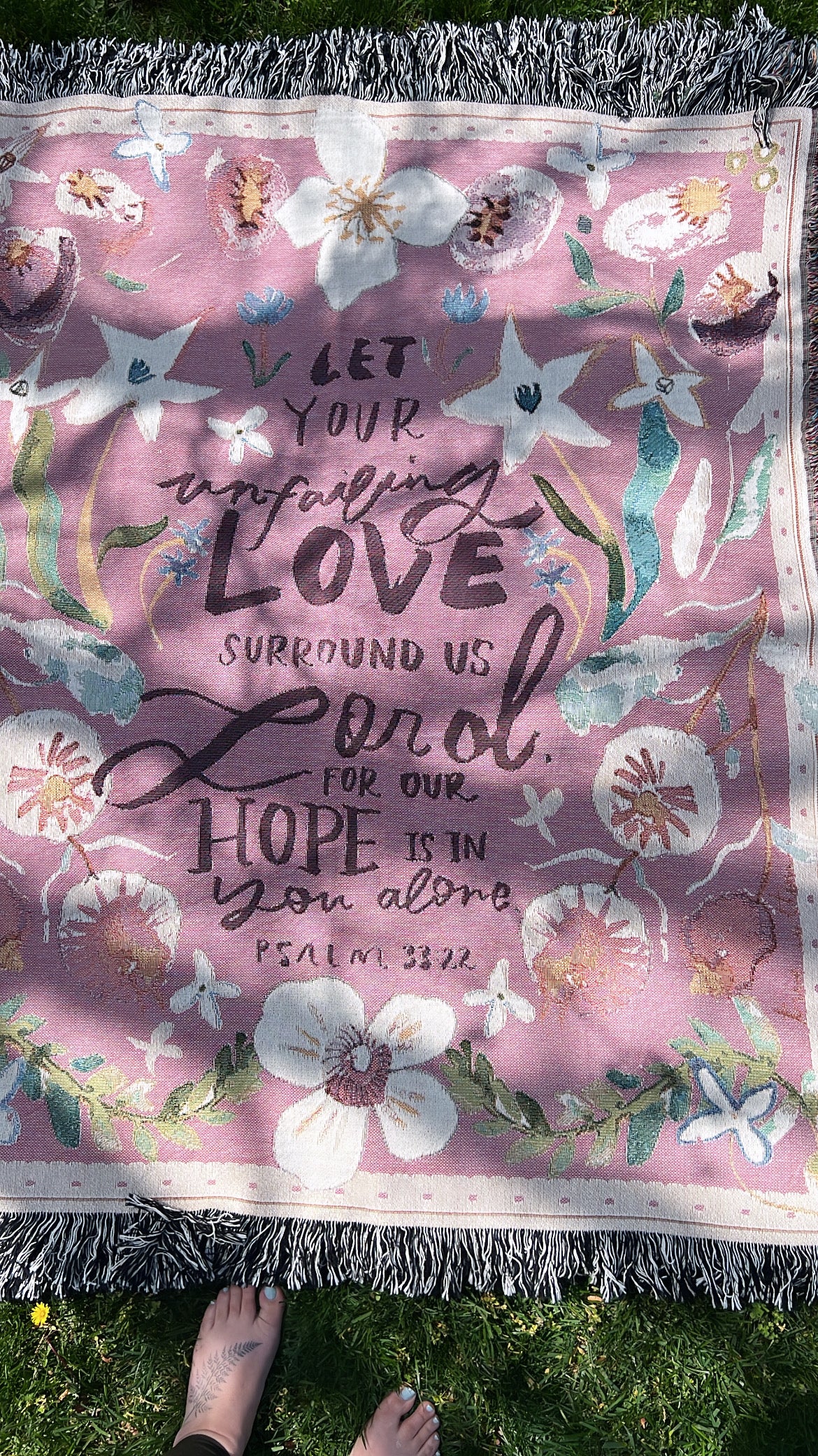 Psalm 33:22 Unfailing Love |  Woven Floral Blanket