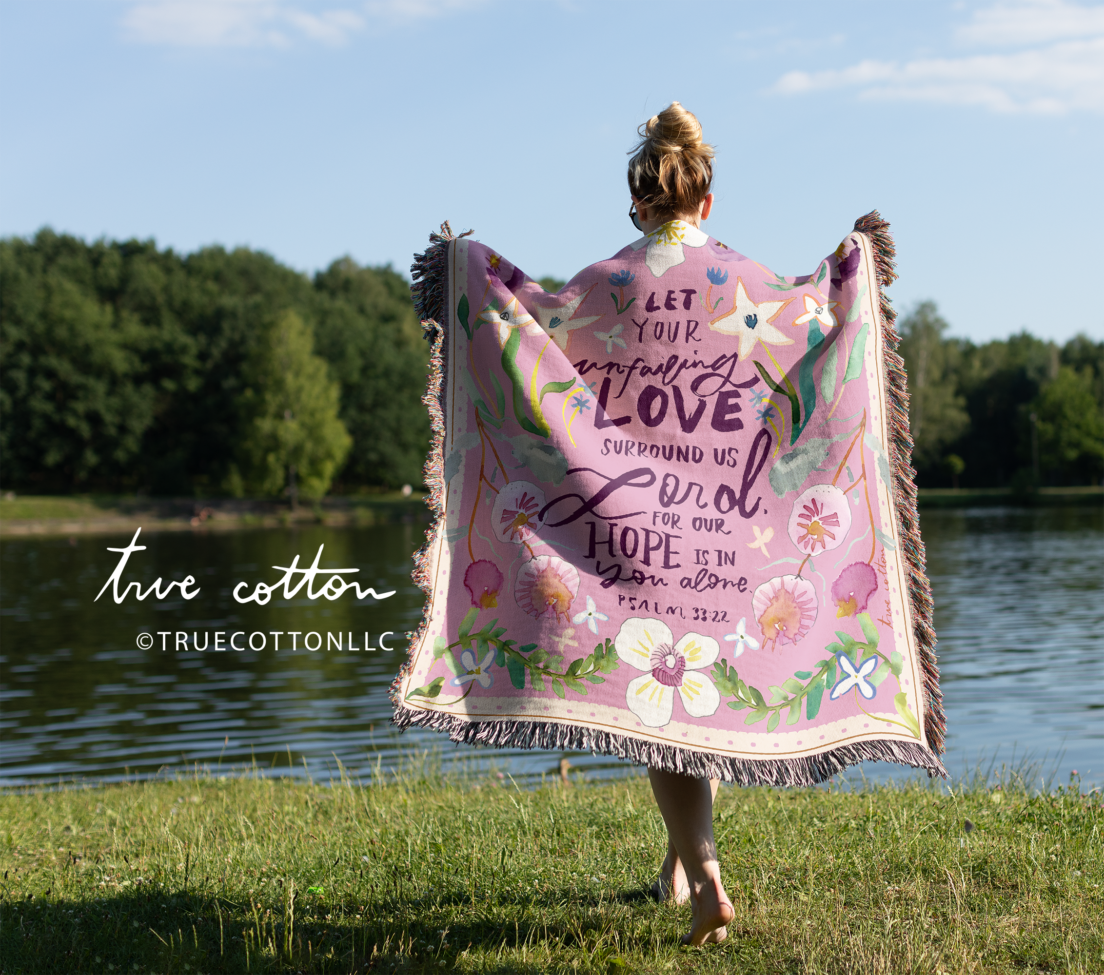 Psalm 33:22 Unfailing Love |  Woven Floral Blanket