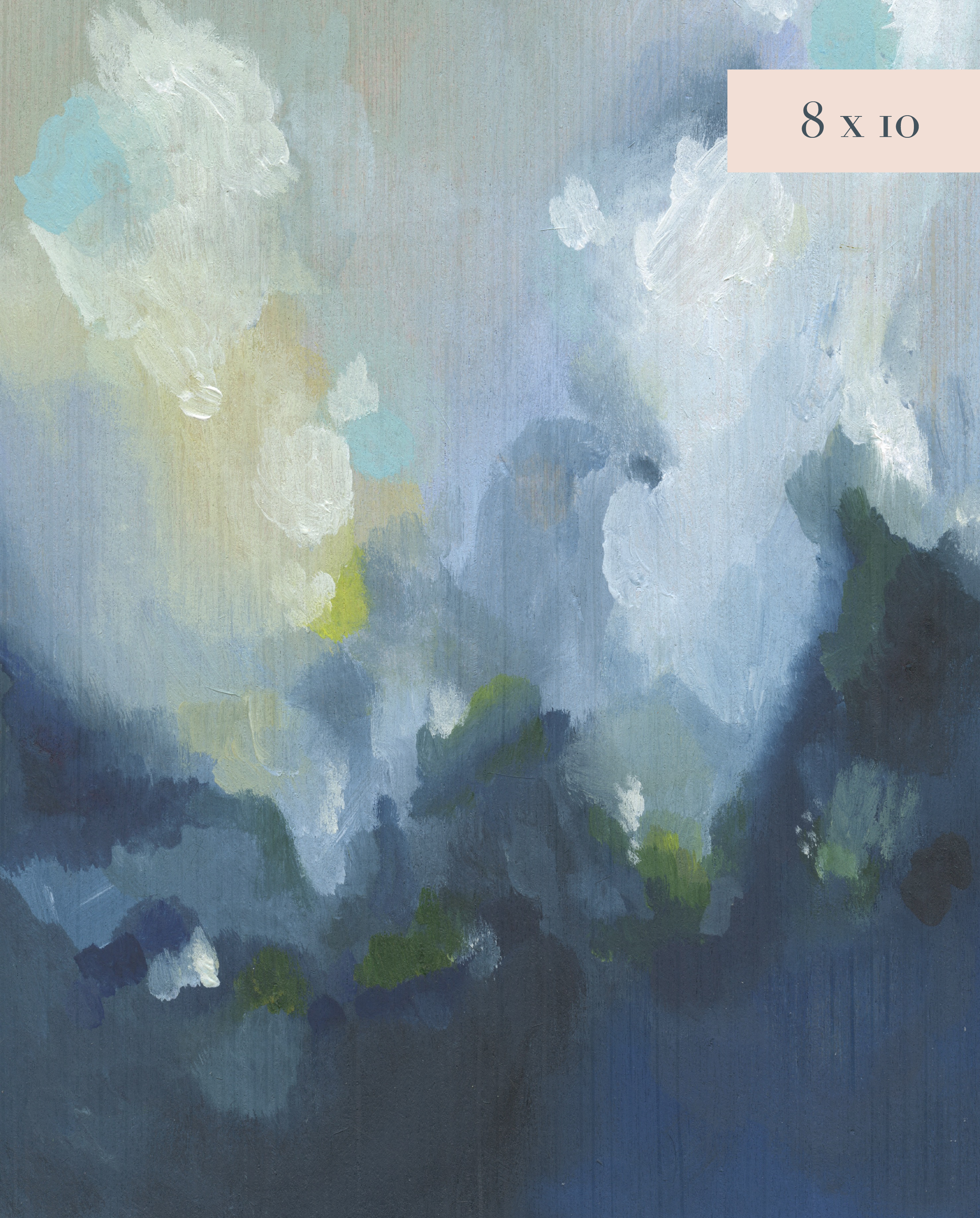 Clouds Abstract painting - blue, navy, yellow, green "God&