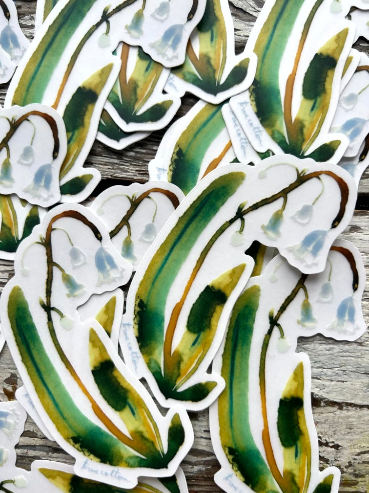 Lily of the Valley and Daffodils Oversized, Large 4" True Cotton Sticker for Waterbottle