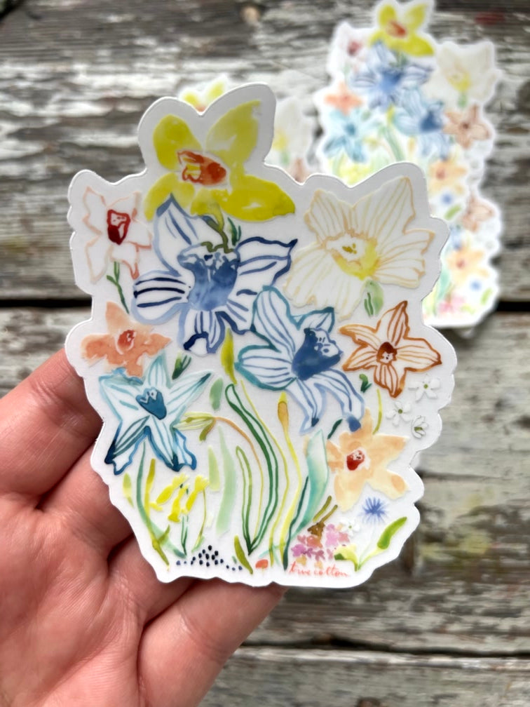Lily of the Valley and Daffodils Oversized, Large 4" True Cotton Sticker for Waterbottle