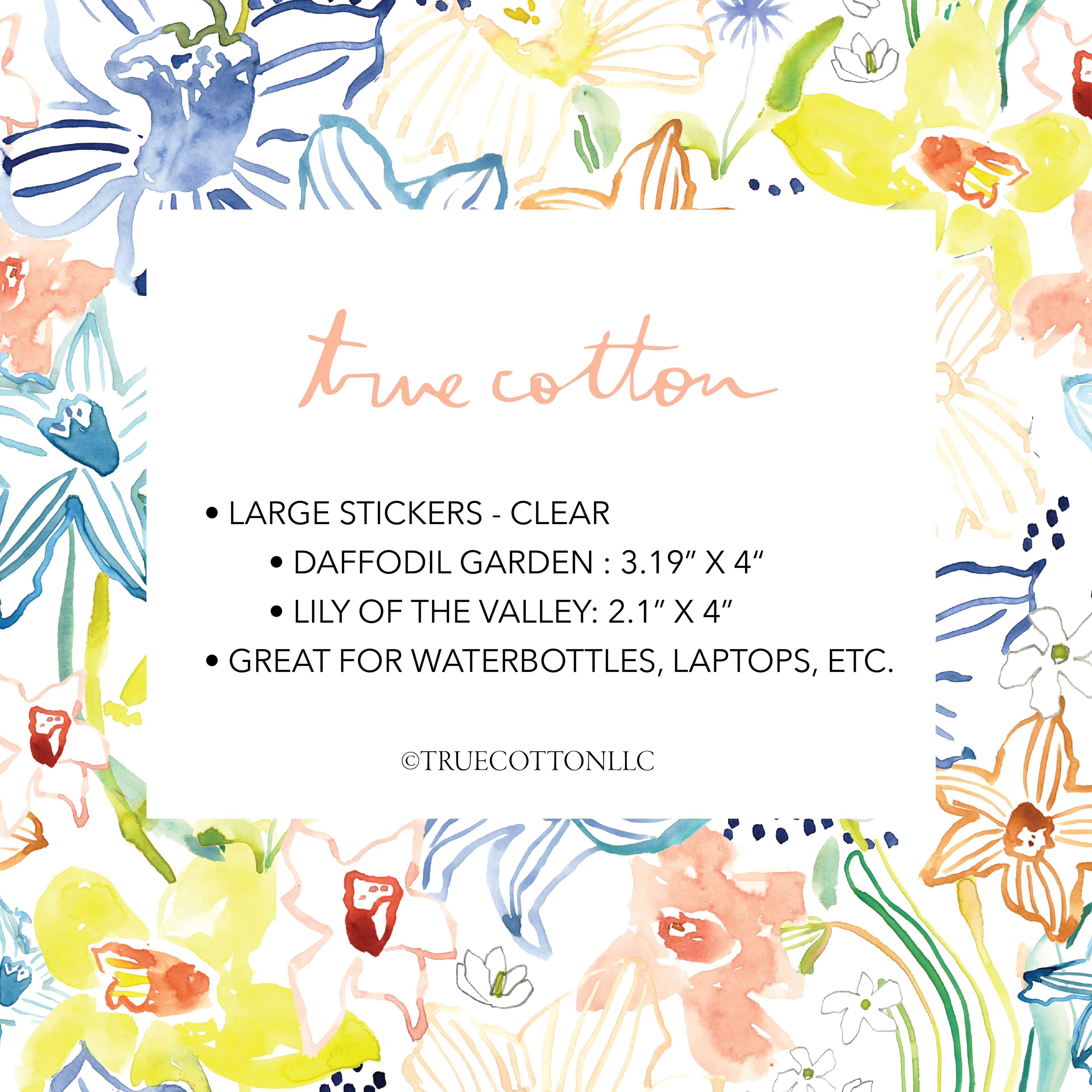 Lily of the Valley and Daffodils Oversized, Large 4" True Cotton Sticker for Waterbottle