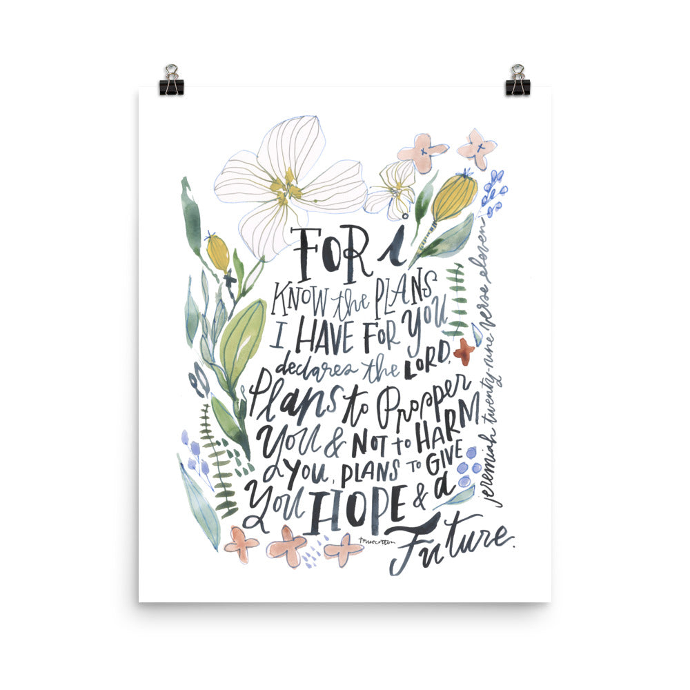 Jeremiah 29:11 The plans I have for you, Floral Watercolor Scripture, Baby Nursery Decor, Watercolor Floral Nursery Art