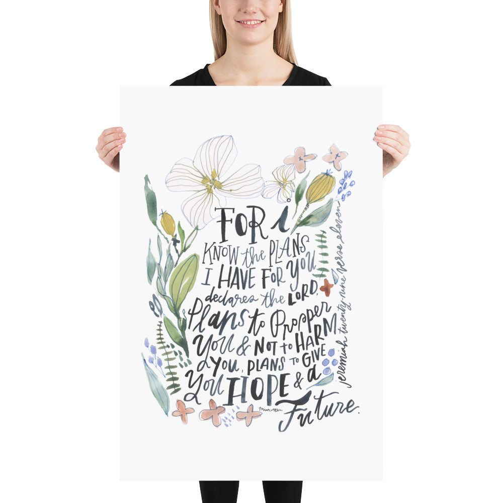 Jeremiah 29:11 The plans I have for you, Floral Watercolor Scripture, Baby Nursery Decor, Watercolor Floral Nursery Art