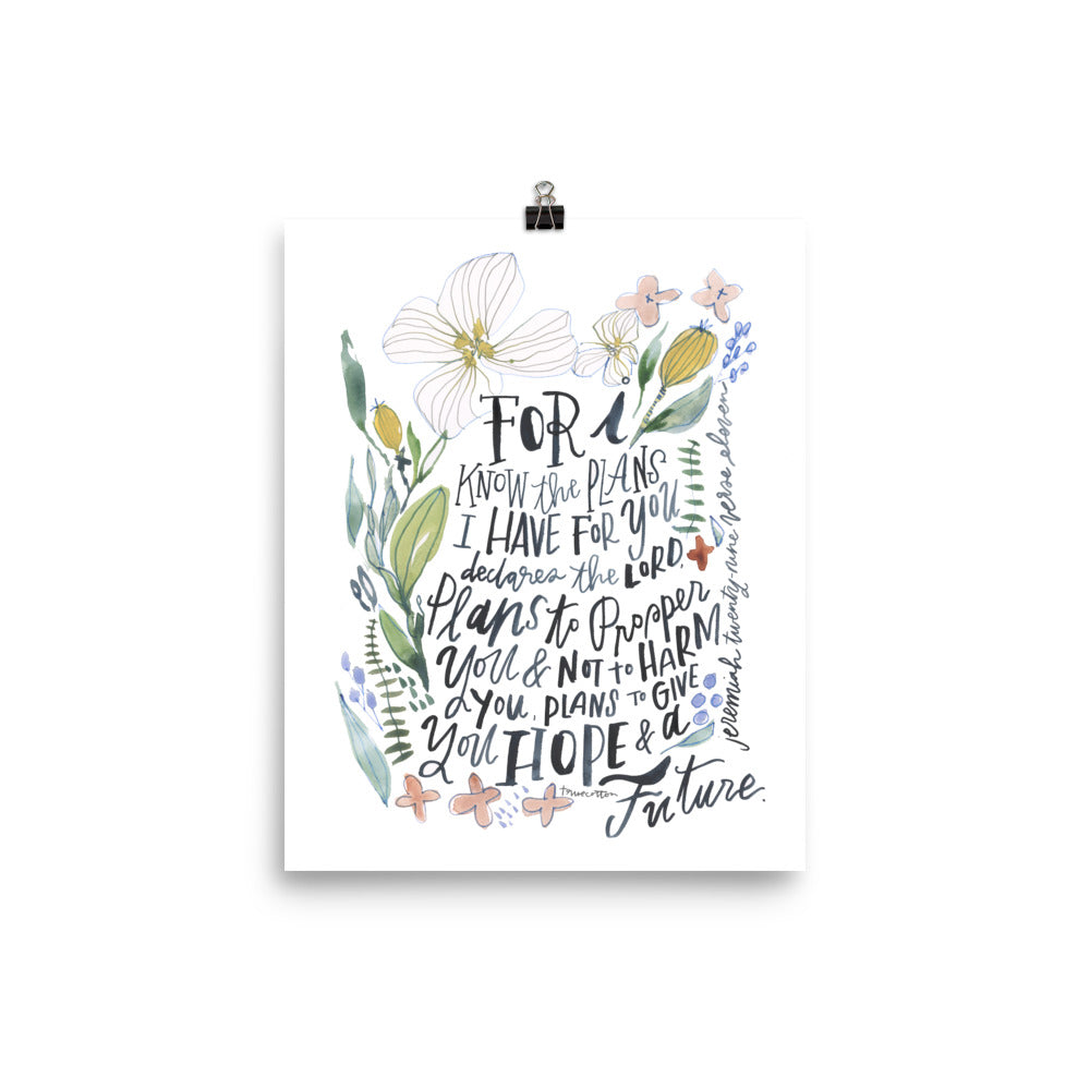 Jeremiah 29:11 The plans I have for you, Floral Watercolor Scripture, Baby Nursery Decor, Watercolor Floral Nursery Art