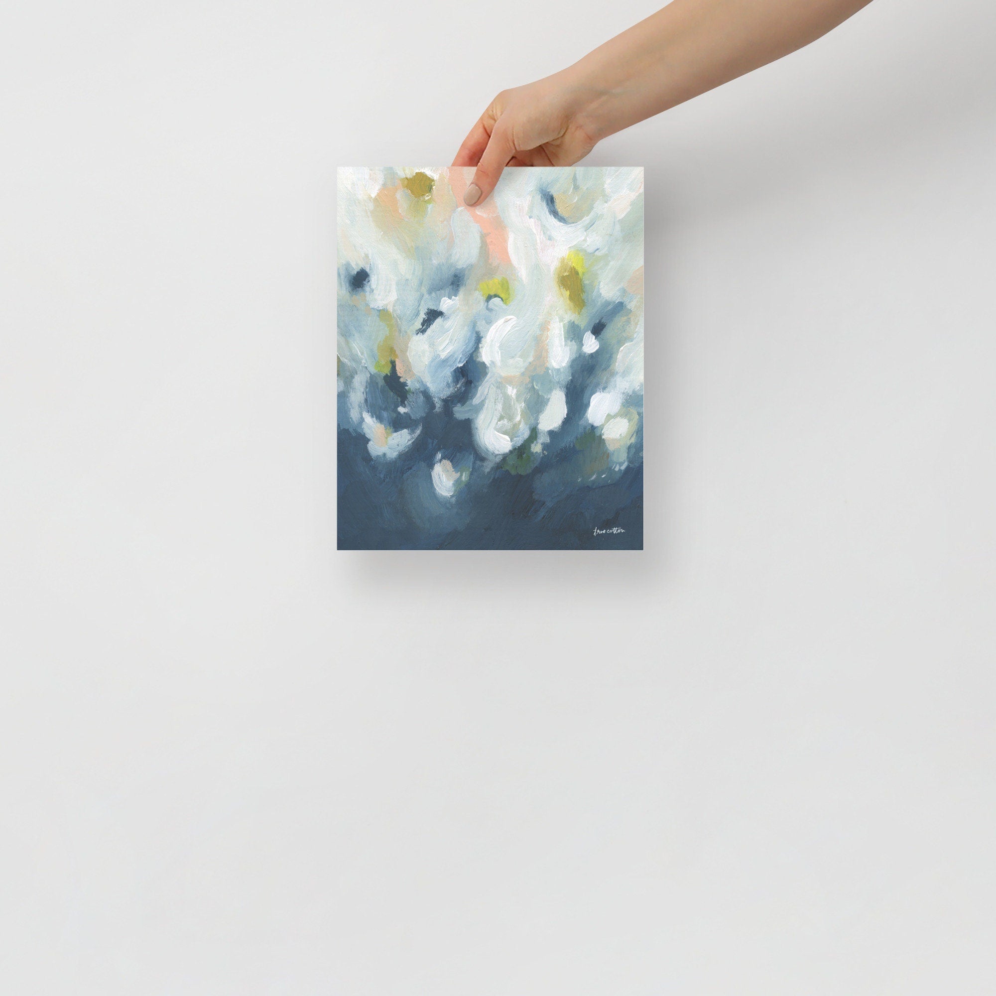 Abstract painting - pink, blue, yellow, navy, white "God&