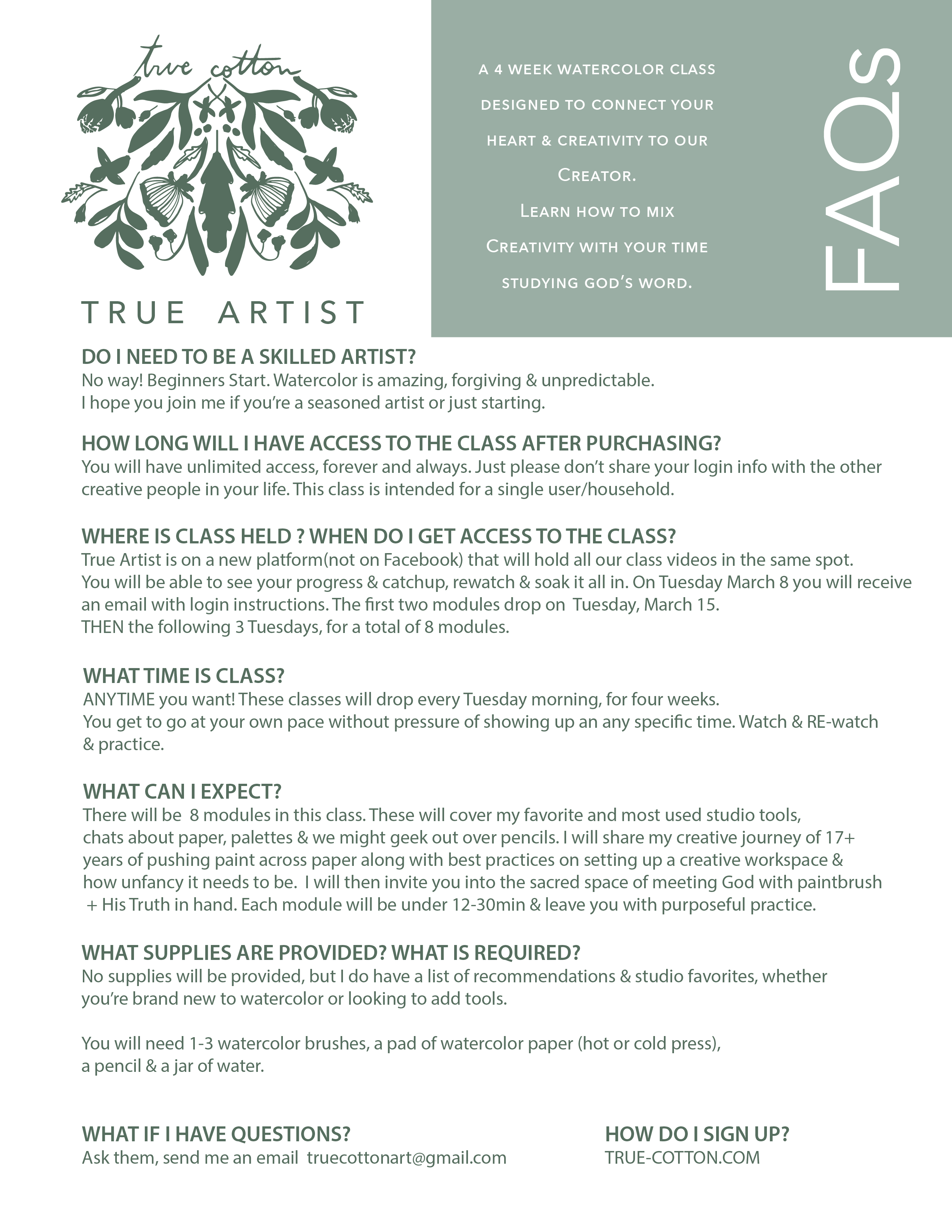 True Artist | 4 week Watercolor Class