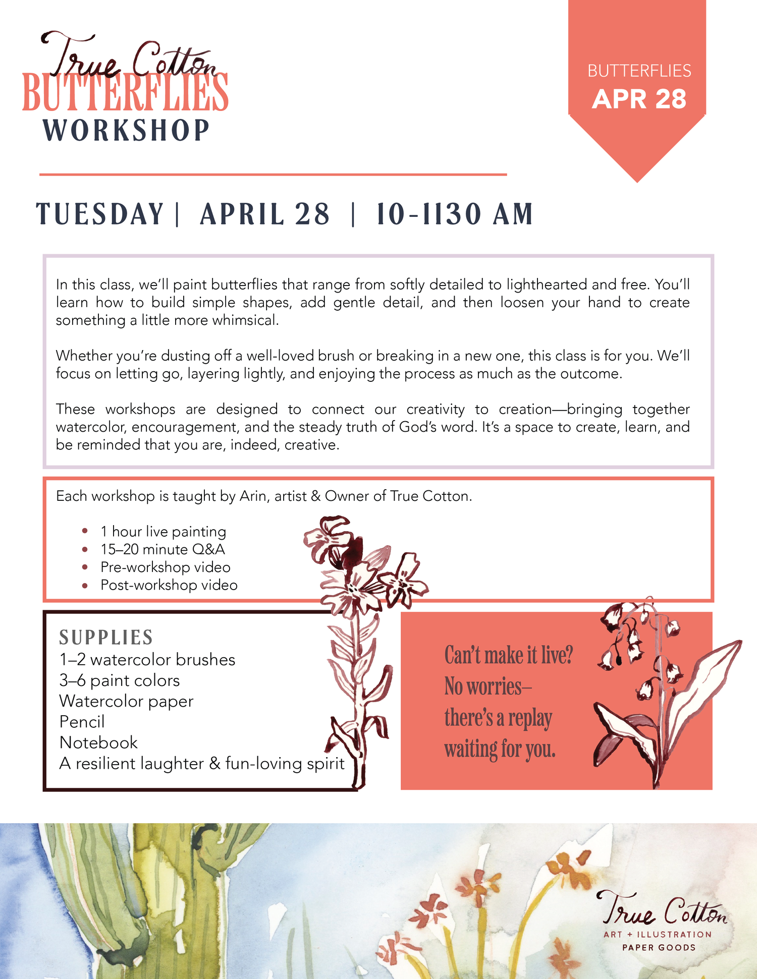 Butterflies Watercolor Workshop | April 28