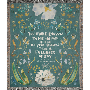 Open image in slideshow, Psalm 16:11 Fullness of Joy, Christian Blanket, Jesus, Woven Floral Blanket, Watercolor Flowers, True Cotton

