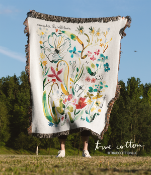Consider the Wildflowers, Christian Blanket, Jesus, Woven Floral Blanket, Watercolor Flowers, True Cotton