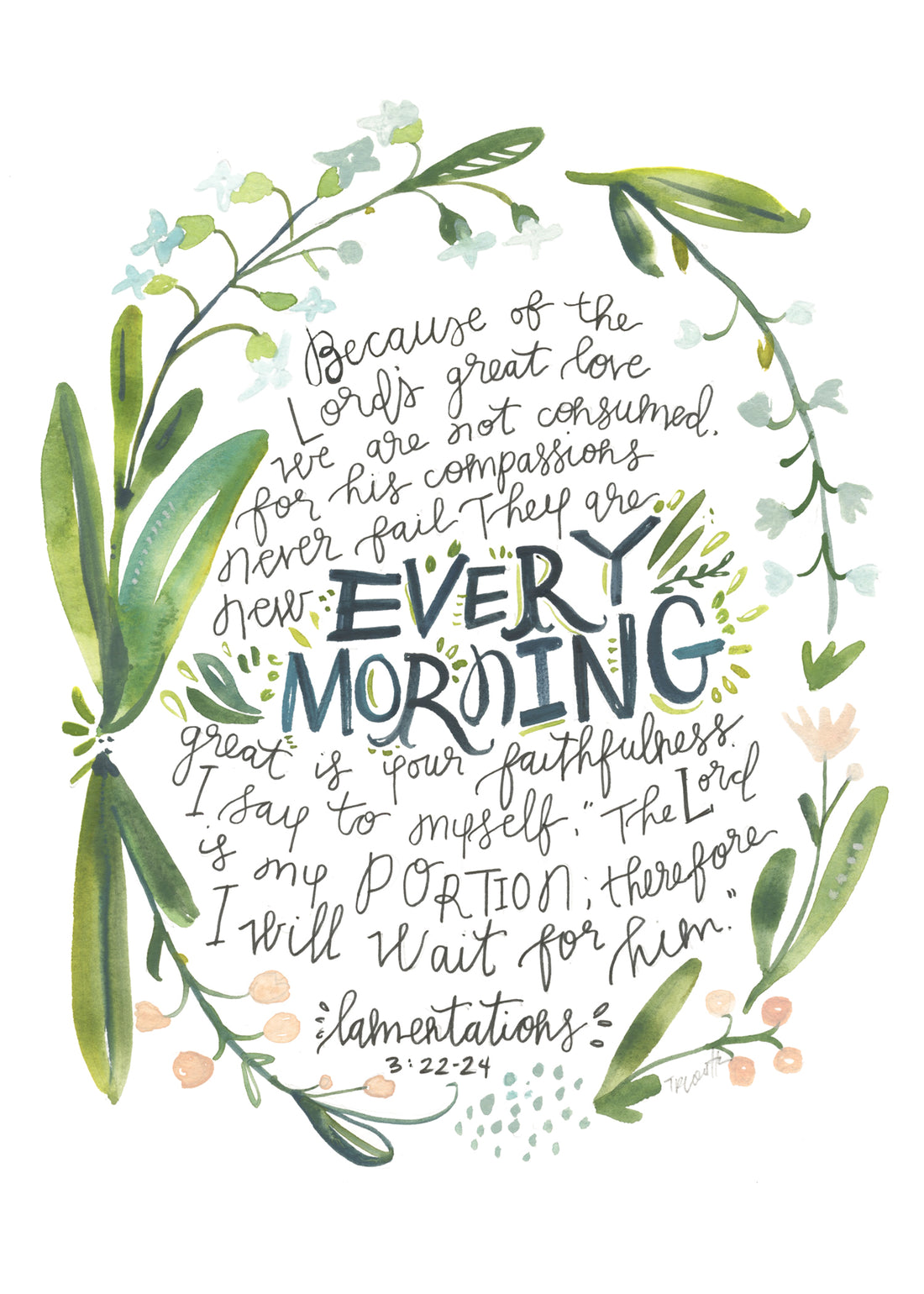 New Every Morning Lamentations 3  Watercolor and Ink Art Fine Art PRINT