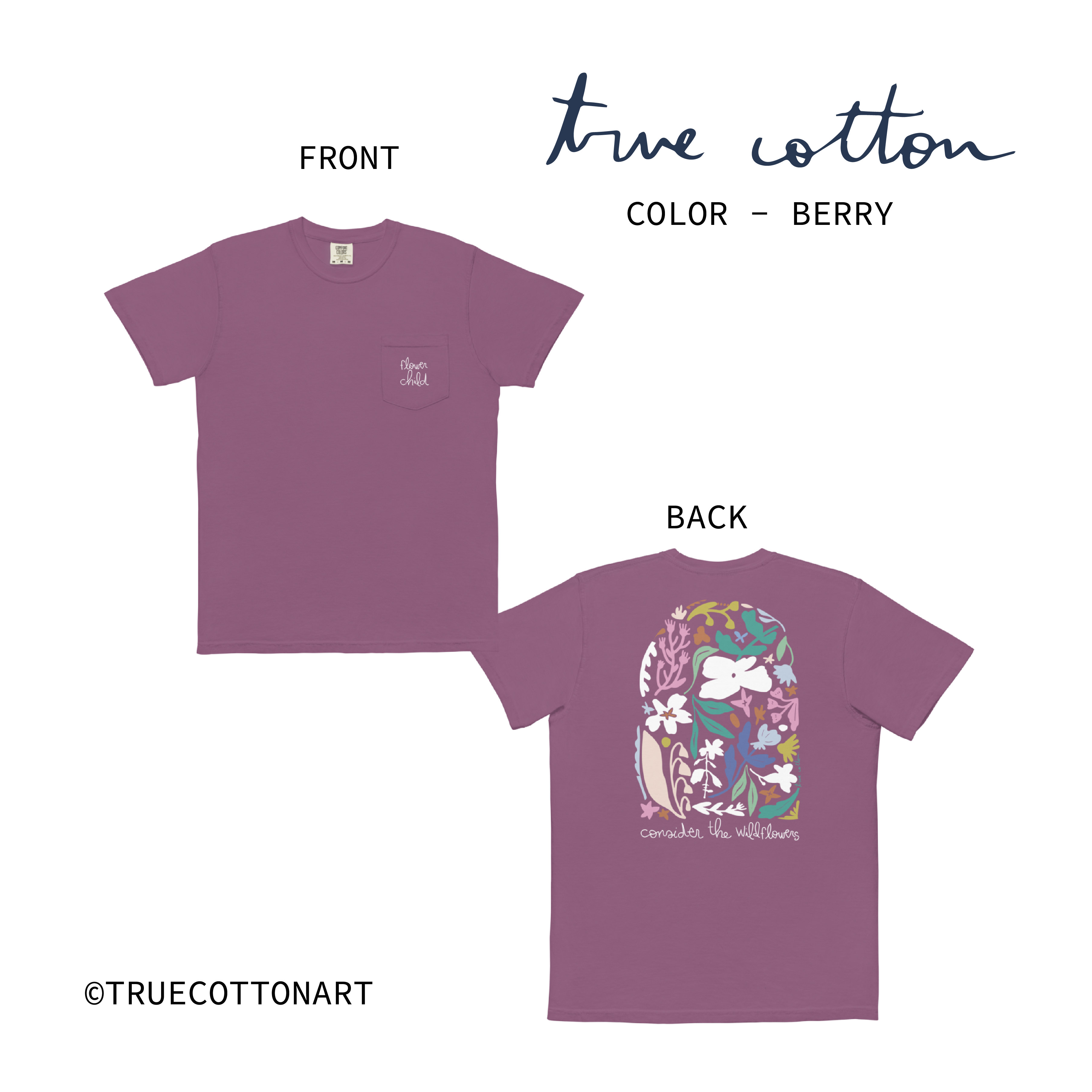 Comfort Colors® Garment Dyed Berry, Brick, Flo Blue, True Navy, Grey, Christian Shirt, Pocket T, Wildflower Shirt , CC 6030, True Cotton