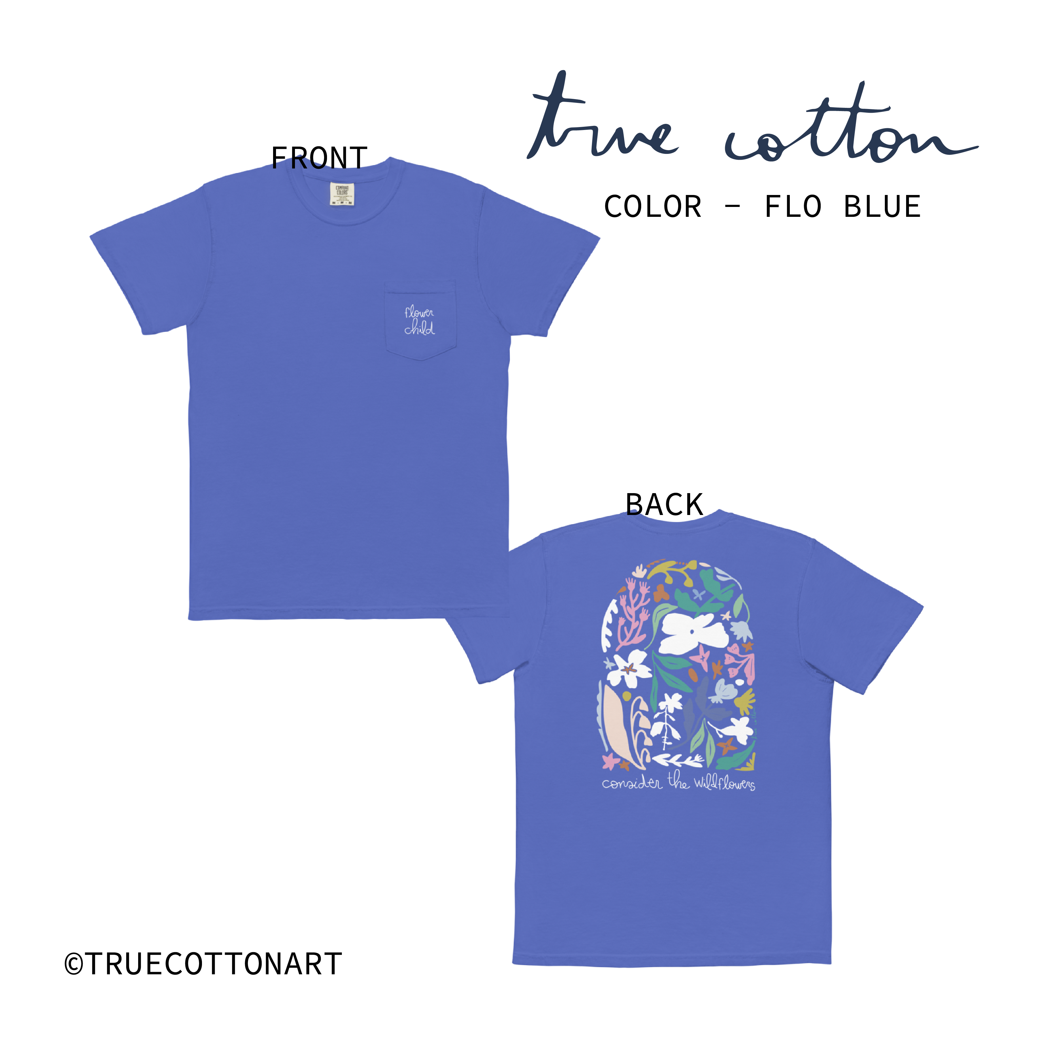 Comfort Colors® Garment Dyed Berry, Brick, Flo Blue, True Navy, Grey, Christian Shirt, Pocket T, Wildflower Shirt , CC 6030, True Cotton