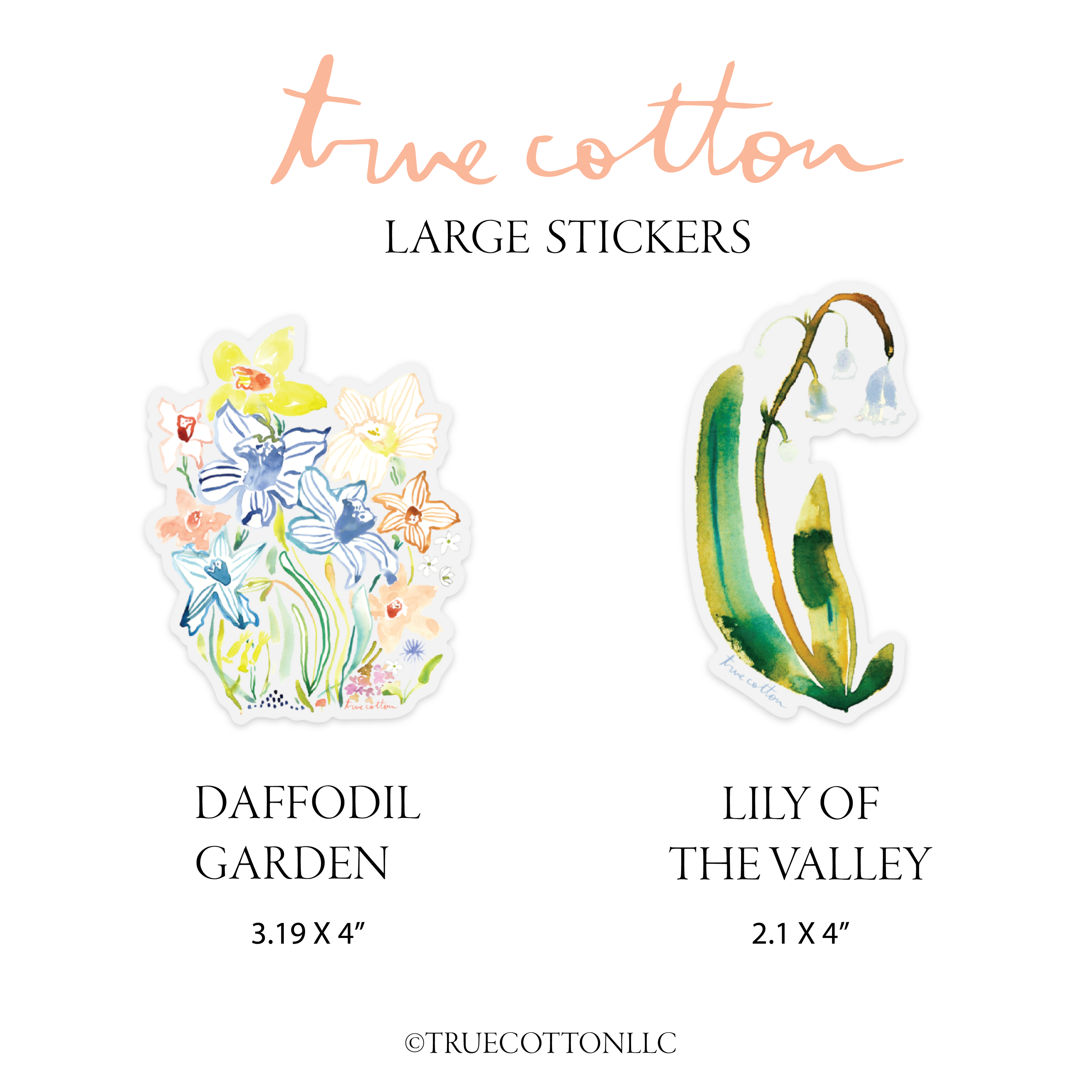 Lily of the Valley and Daffodils Oversized, Large 4&quot; True Cotton Sticker for Waterbottle