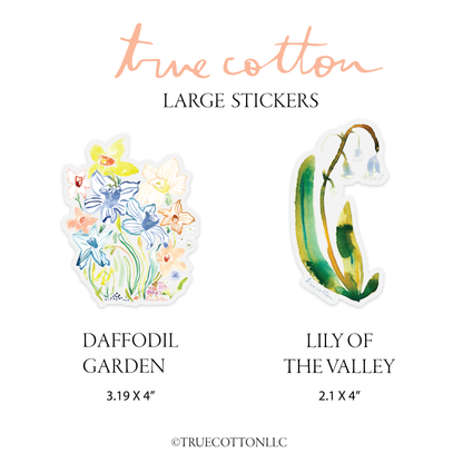 Lily of the Valley and Daffodils Oversized, Large 4&quot; True Cotton Sticker for Waterbottle