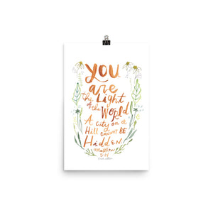 Open image in slideshow, Light of the World, Watercolor Floral Matthew 5:14 PRINT
