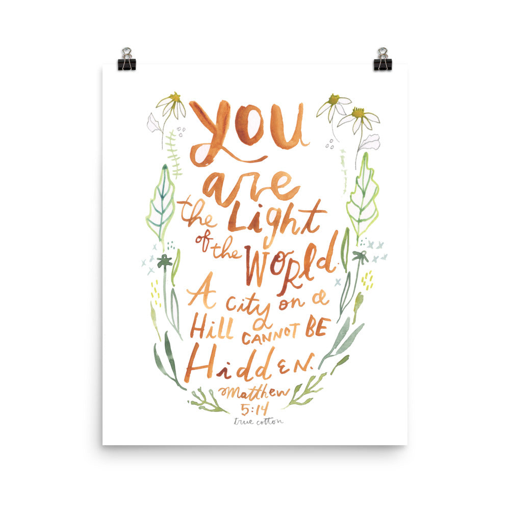 Light of the World, Watercolor Floral Matthew 5:14 PRINT