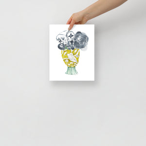 Open image in slideshow, Yellow Vase Anemone Peony Bird Botanical Art Print
