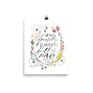 Open image in slideshow, Wonderfully Made Psalm 139 Floral Watercolor Nursery Art Decor PRINT
