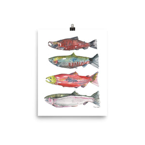 Open image in slideshow, Pacific Northwest Salmon Watercolor Art PRINT
