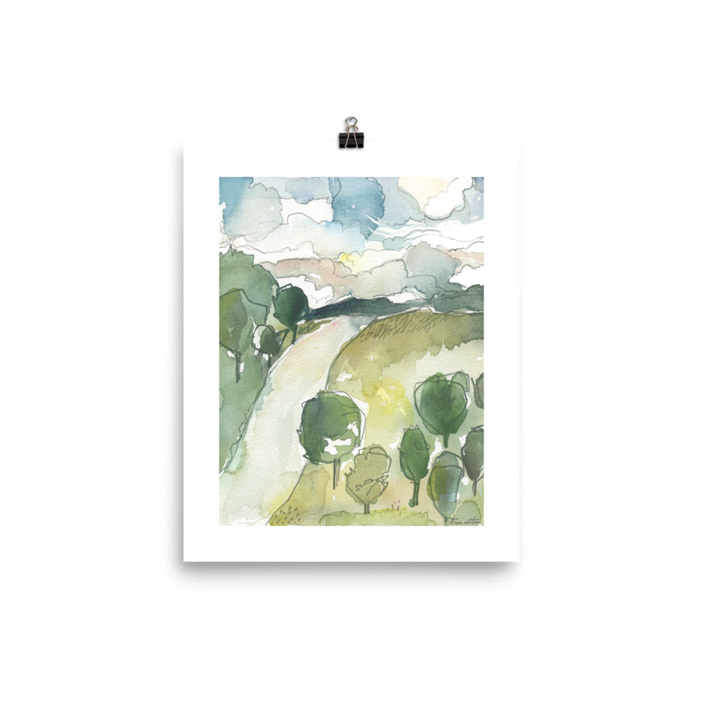 Watercolor Landscape Scene Home Decor Fine Art Print