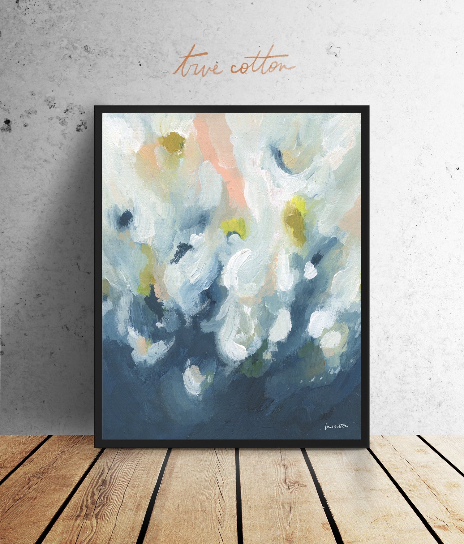 Abstract painting - pink, blue, yellow, navy, white &quot;God&