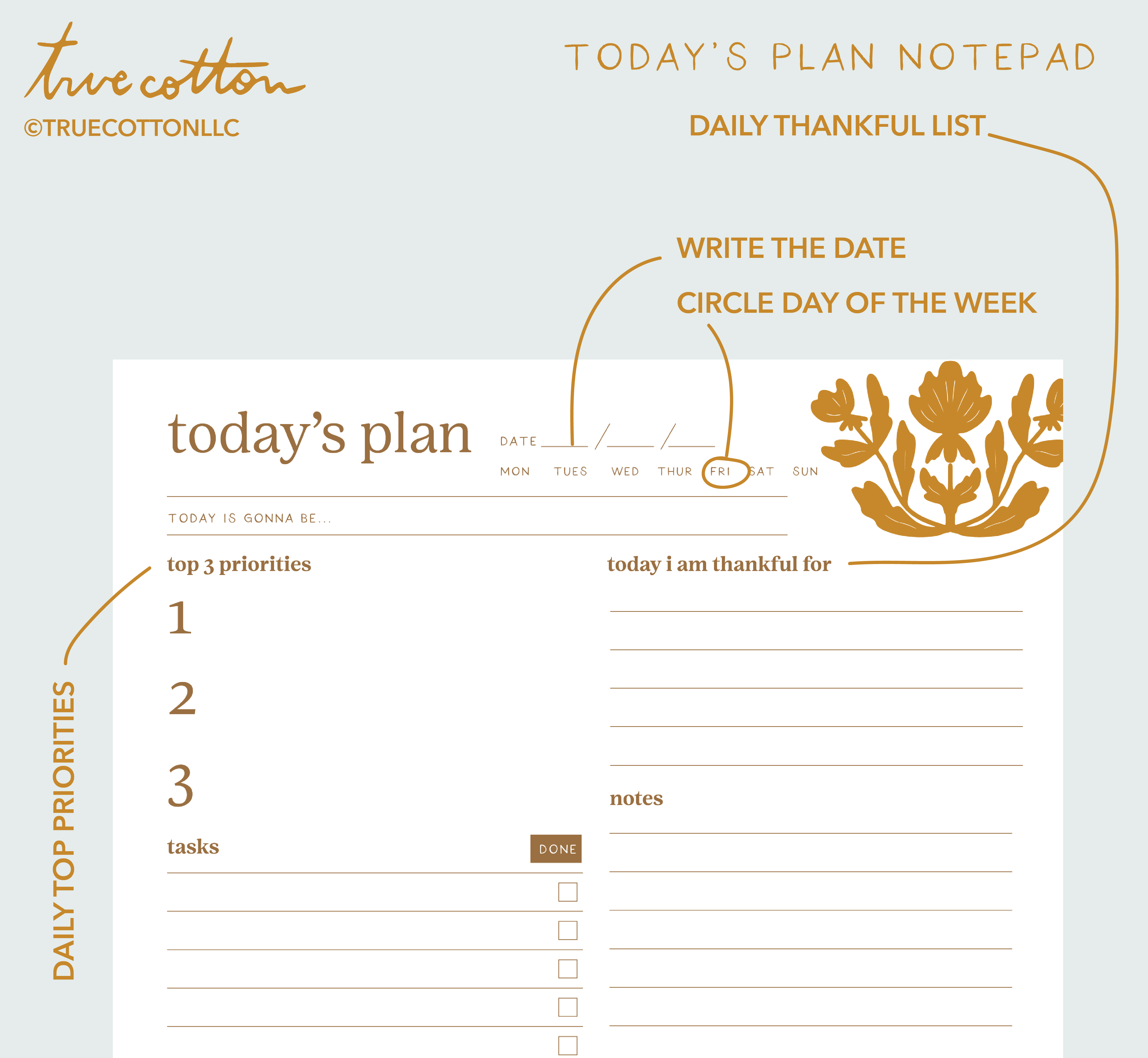 Today's Plan | Daily notepad | To do list notepad | Daily organizer | Thankful List | Prayer List | Scripture Christian Notepad