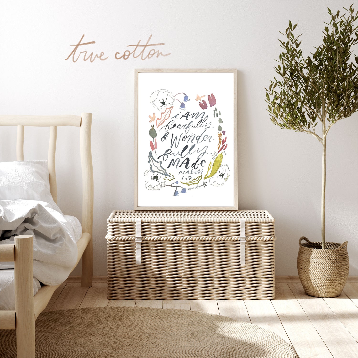 Wonderfully Made Psalm 139 Floral Watercolor Nursery Art Decor PRINT