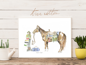 Open image in slideshow, Wild and Free Girl with Horse Watercolor Art PRINT
