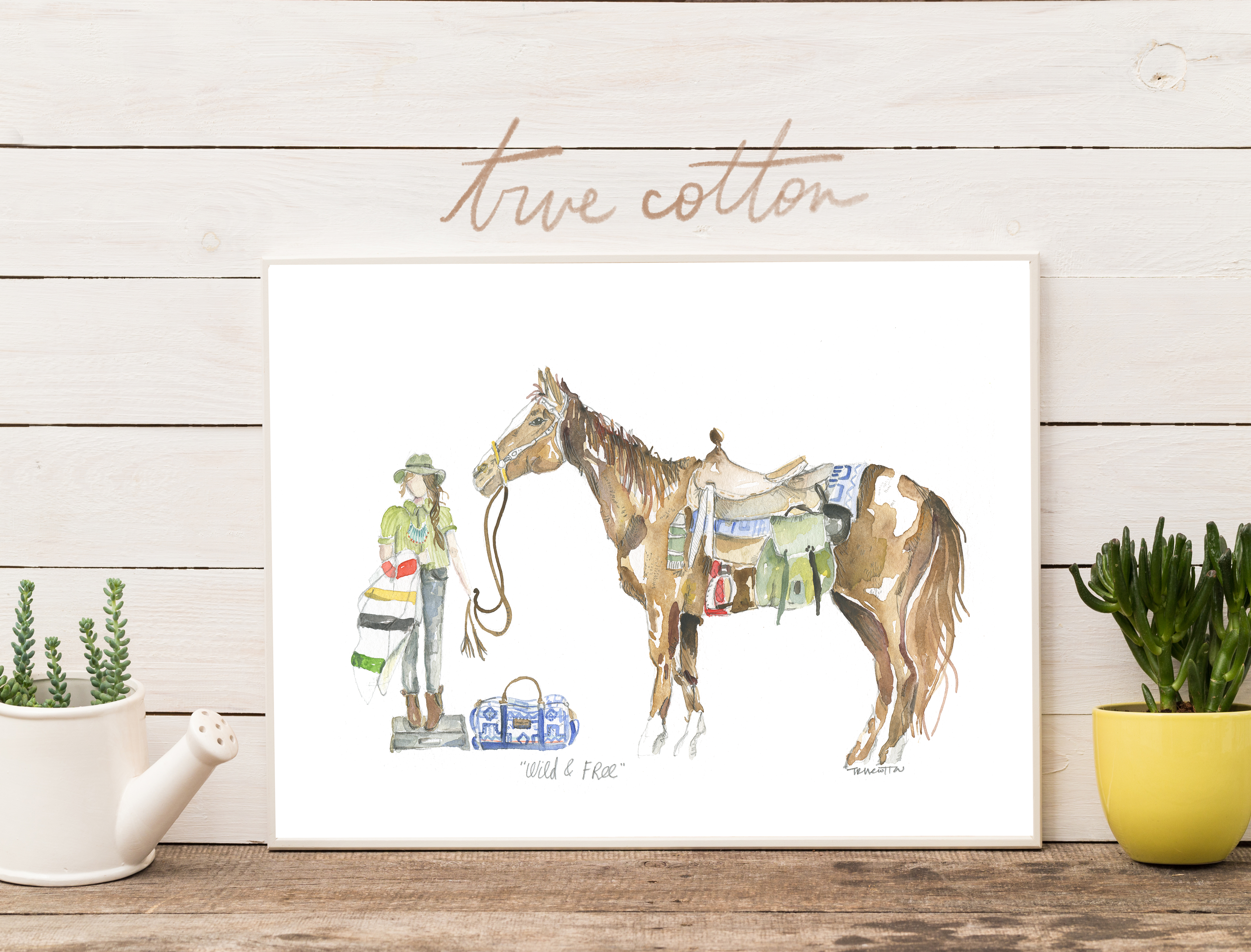 Wild and Free Girl with Horse Watercolor Art PRINT